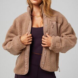 Fabletics Tahoe Teddy Sherpa Fleece Jacket Bomber Tan Waffle Cone Womens XXL/1X
